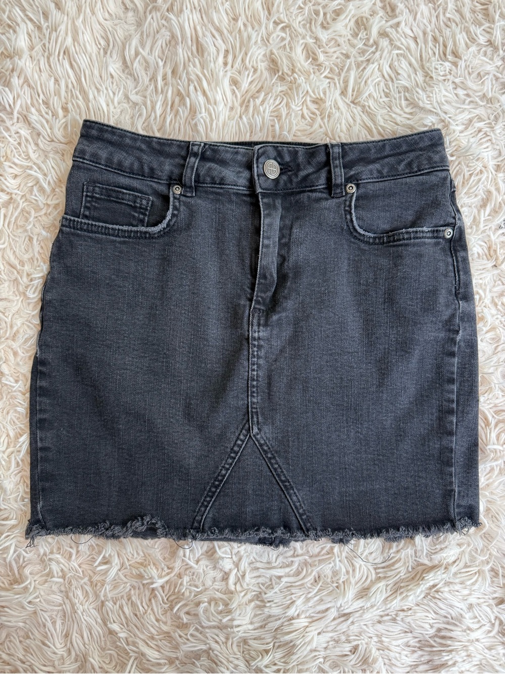 ANINE BING Gray Denim Mini Skirt Raw Hem Stretch Size S